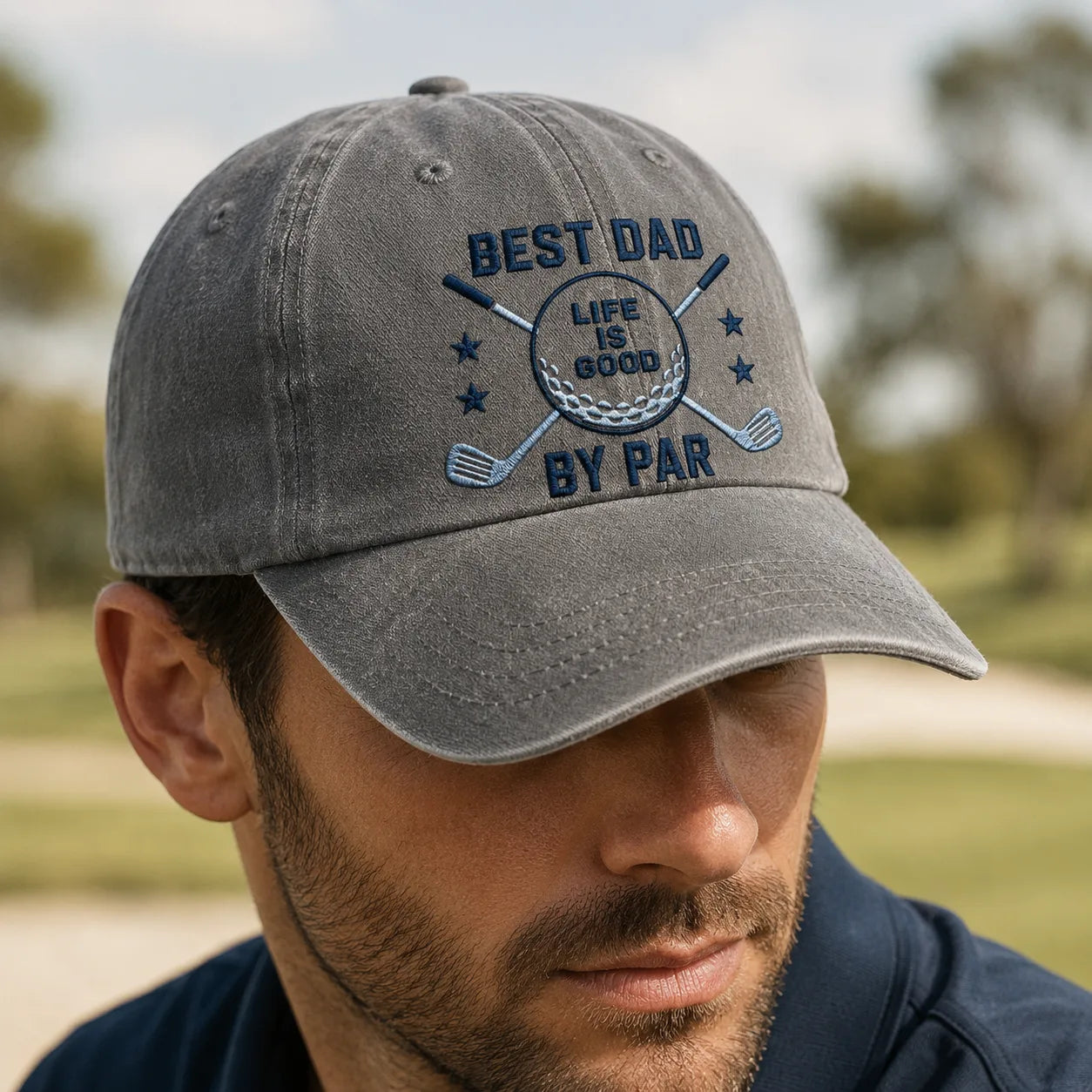 Best Dad By Par Life Is Good Washed Cap - washed cap - detail