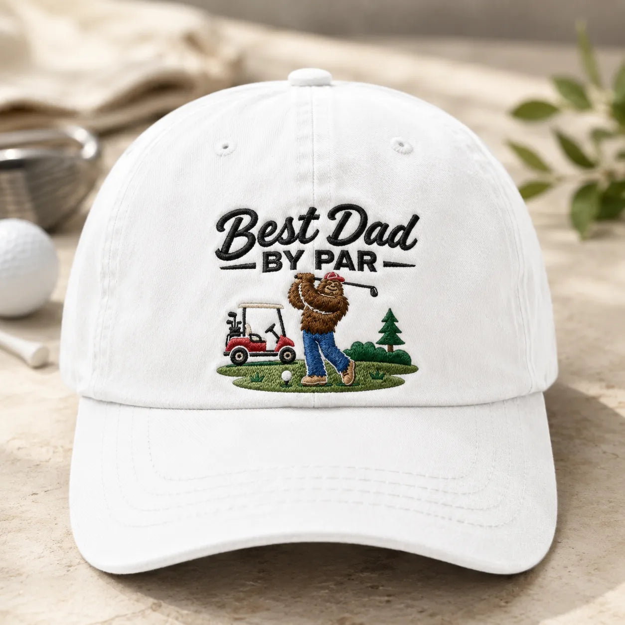 Best Dad By Par Sasquatch Golf Washed Cap - washed cap - front view
