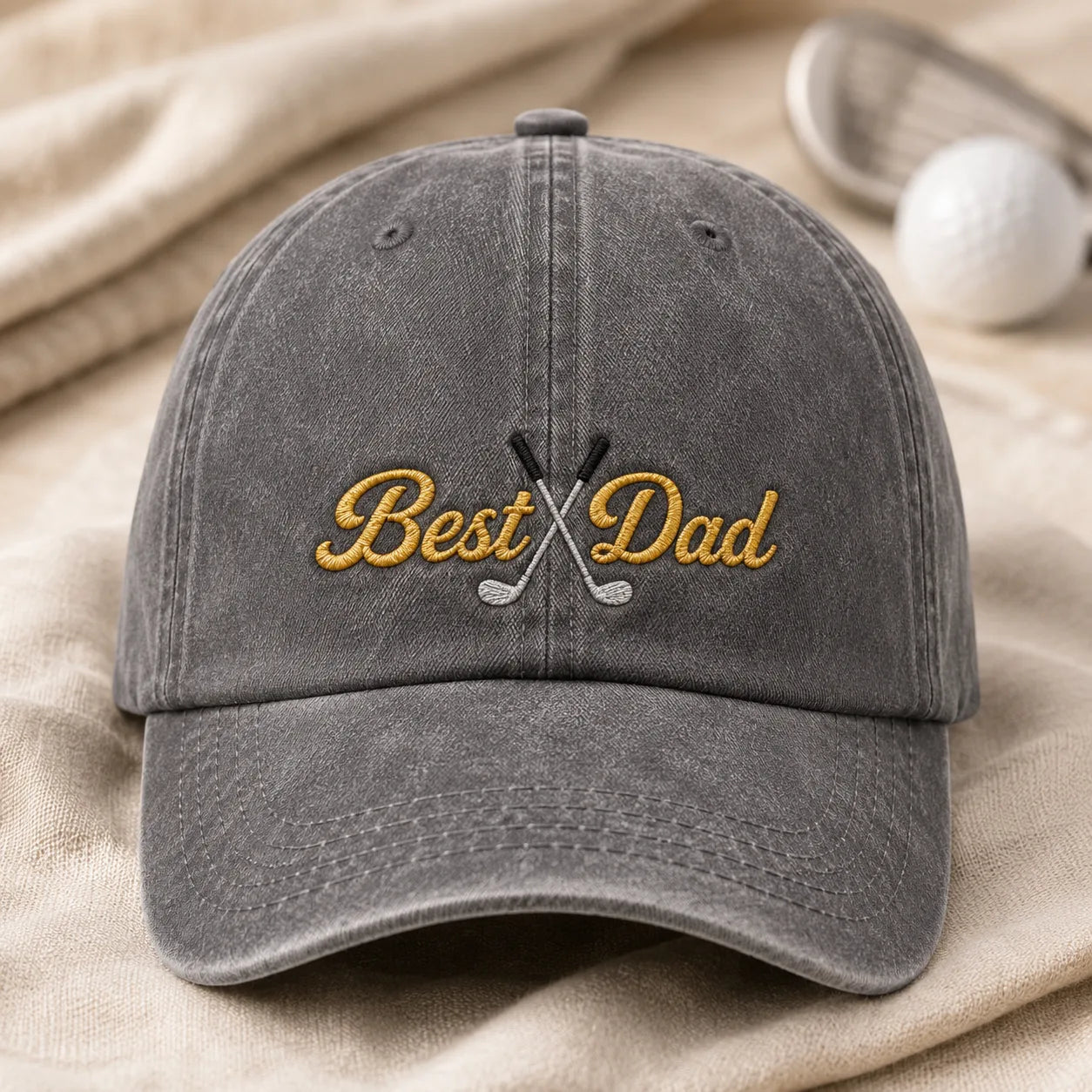 Best Dad Golf Washed Cap - washed cap - front view