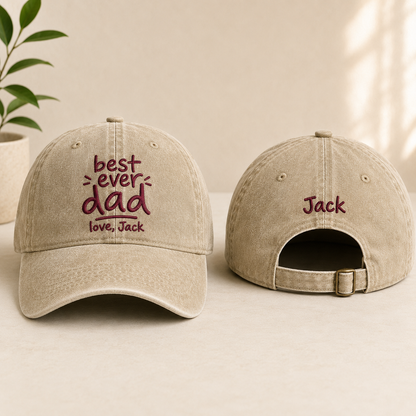 Best Ever Dad Embroidered Washed Cap - Washed Cap - front view