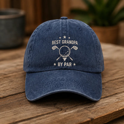 Best Grandpa By Par Golf Adjustable Washed Cap - washed cap - side view