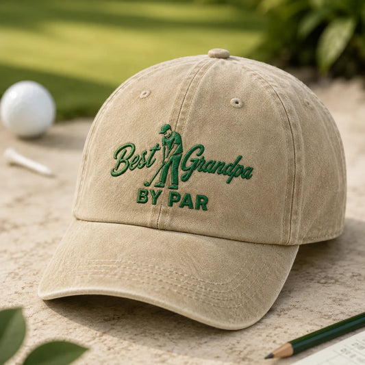 Best Grandpa By Par Golf Washed Cap - washed cap - front view