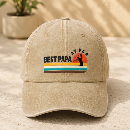 Best Papa By Par Golf Dad Washed Cap - washed cap - detail