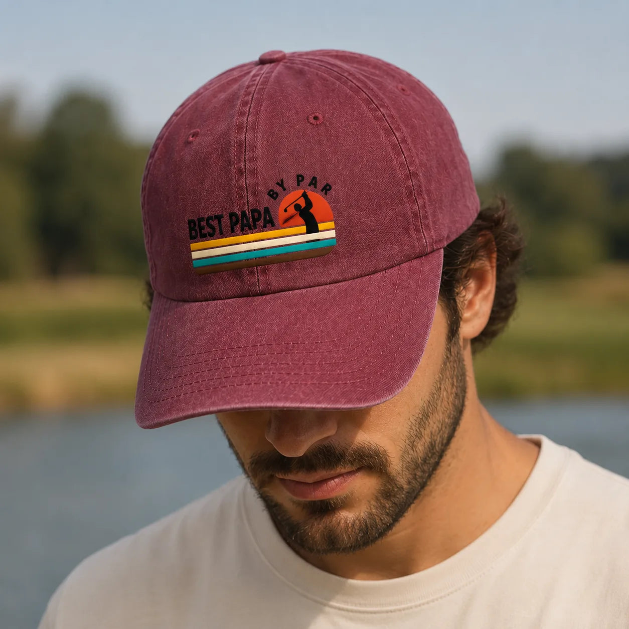 Best Papa By Par Golf Dad Washed Cap - washed cap - side view