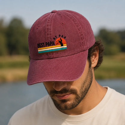Best Papa By Par Golf Dad Washed Cap - washed cap - side view