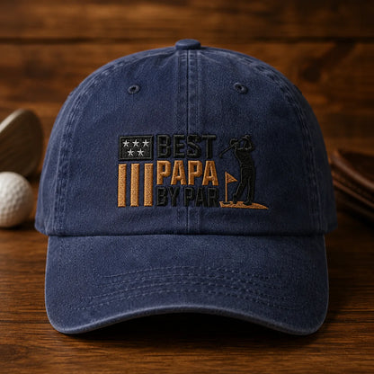 Best Papa By Par Golf Father Day Washed Cap - washed cap - side view