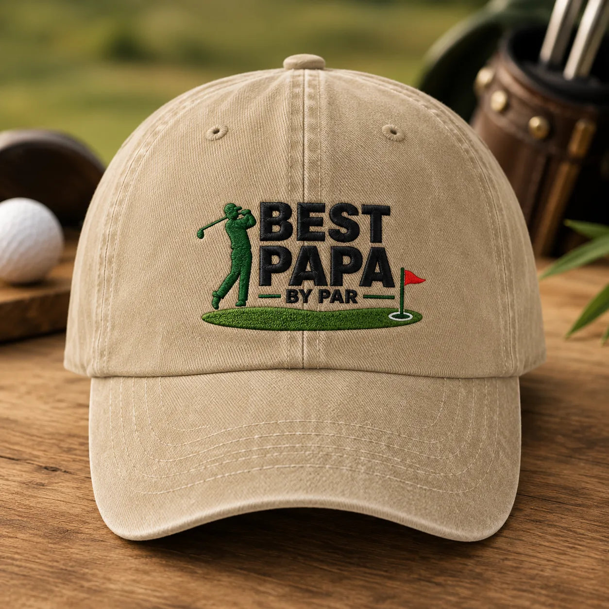 Best Papa By Par Golf Washed Cap - washed cap - side view