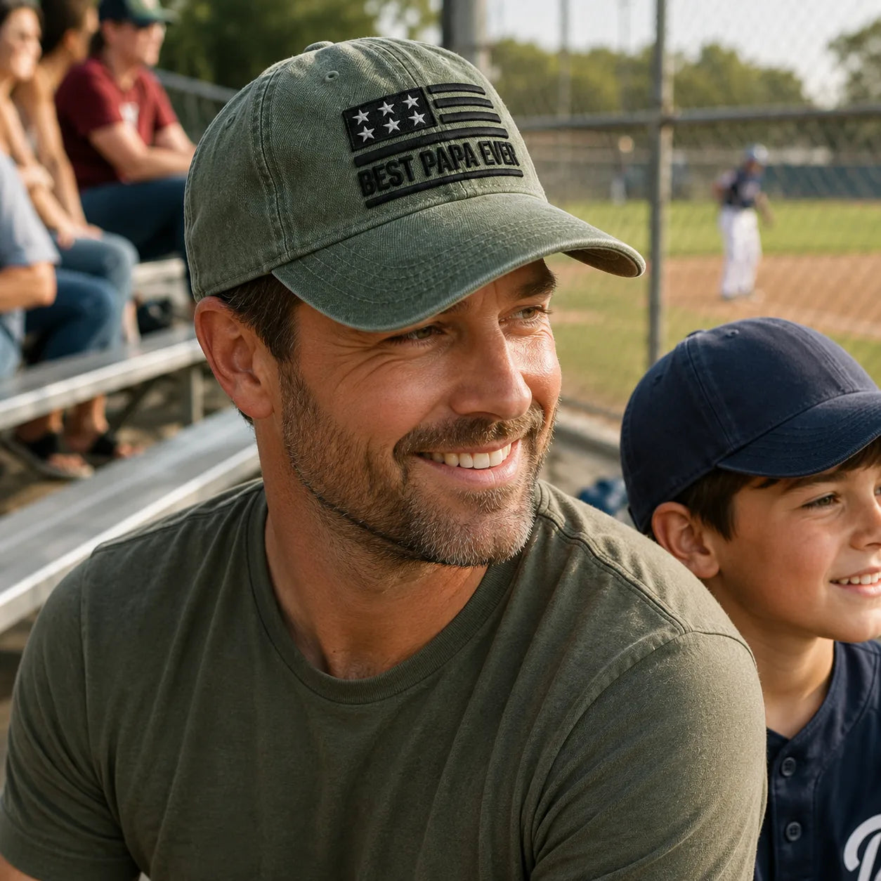 Best Papa Ever American Flag Personalized Washed Cap - washed cap - alternate angle