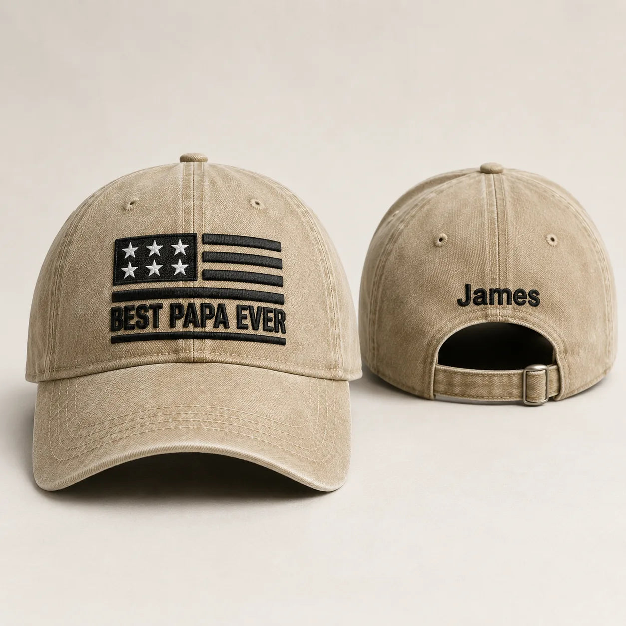 Best Papa Ever American Flag Personalized Washed Cap - washed cap - front view