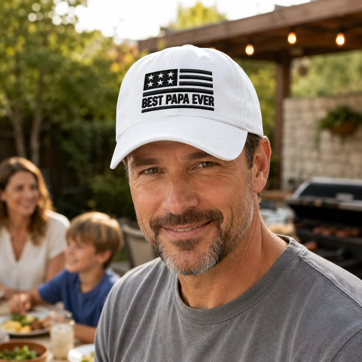 Best Papa Ever American Flag Personalized Washed Cap - washed cap - side view