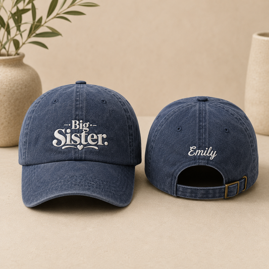 Big Sister Embroidered Washed Cap - Washed Cap - front view