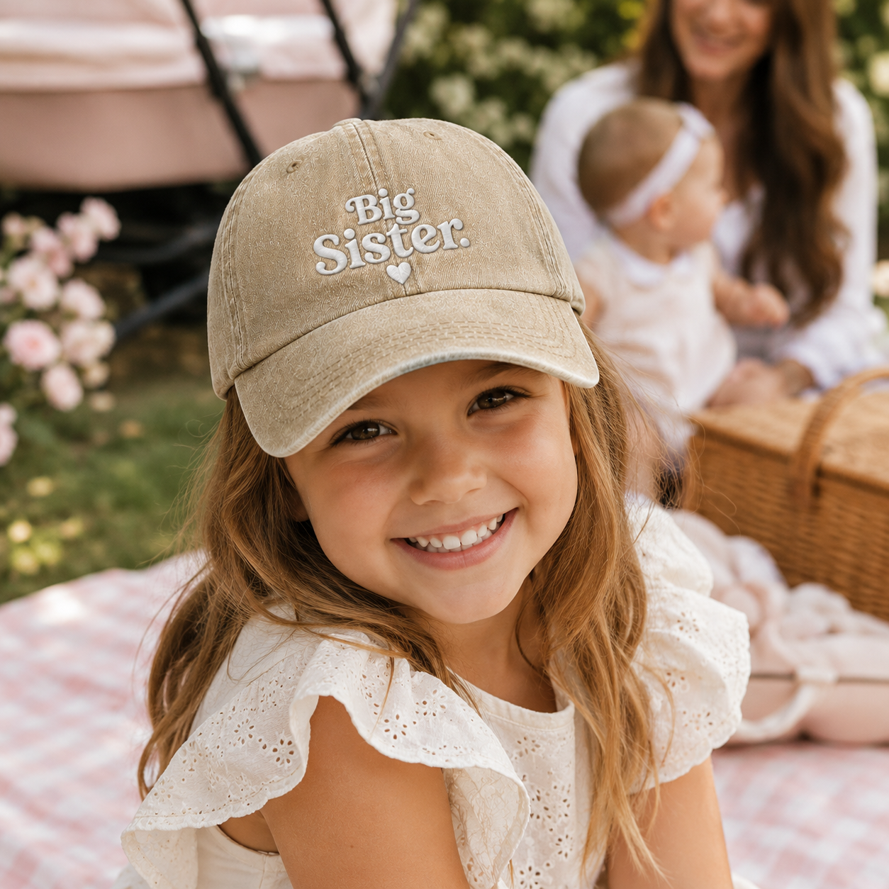 Big Sister Heart Washed Cap - Washed Cap - side view