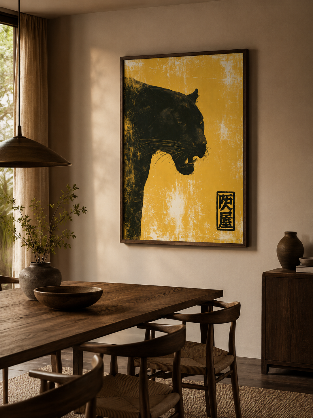 Black Big Cat Wall Art - Wall Art Decor - close-up - mustard animal poster, vintage animal art