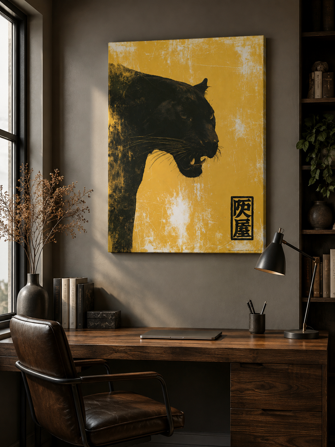 Black Big Cat Wall Art - Wall Art Decor - packaging - mustard animal poster, vintage animal art