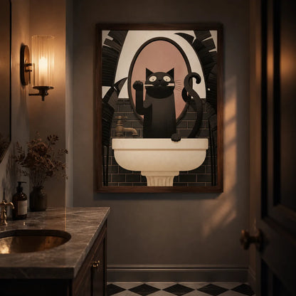 Black Cat Brushing Teeth Wall Art Decor - Wall Art Decor - lifestyle