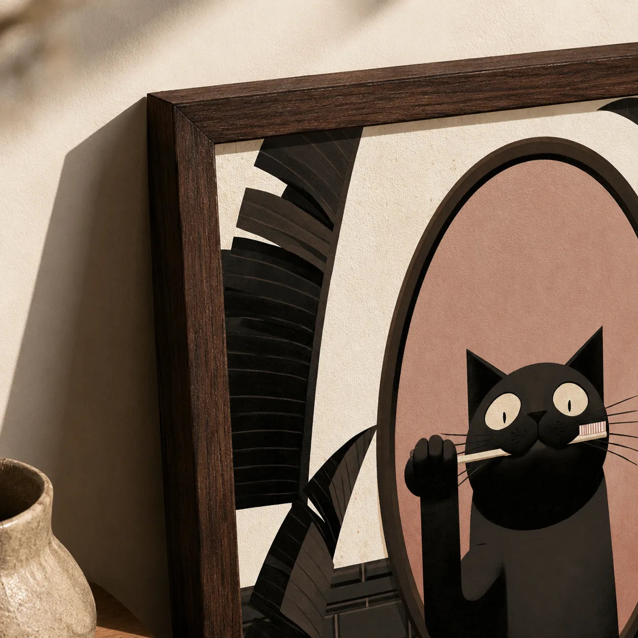 Black Cat Brushing Teeth Wall Art Decor - Wall Art Decor - packaging