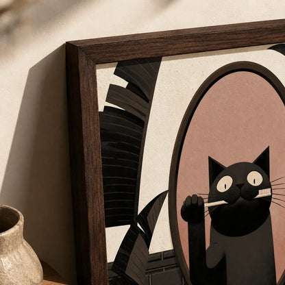 Black Cat Brushing Teeth Wall Art Decor - Wall Art Decor - packaging