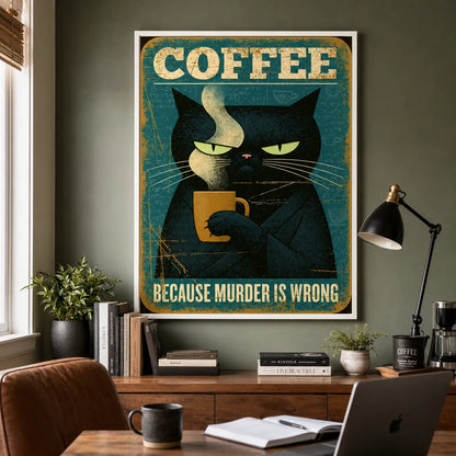 Black Cat Coffee Humor Wall Art Decor - Wall Art Decor - alternate angle