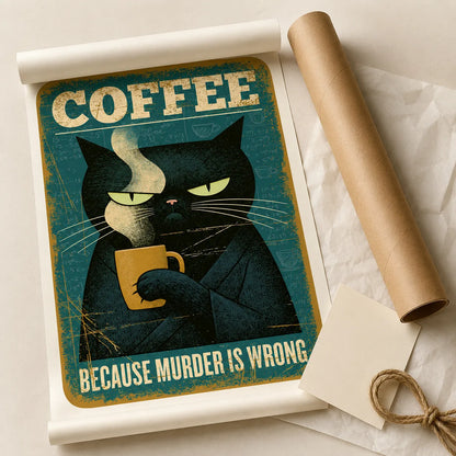 Black Cat Coffee Humor Wall Art Decor - Wall Art Decor - back view