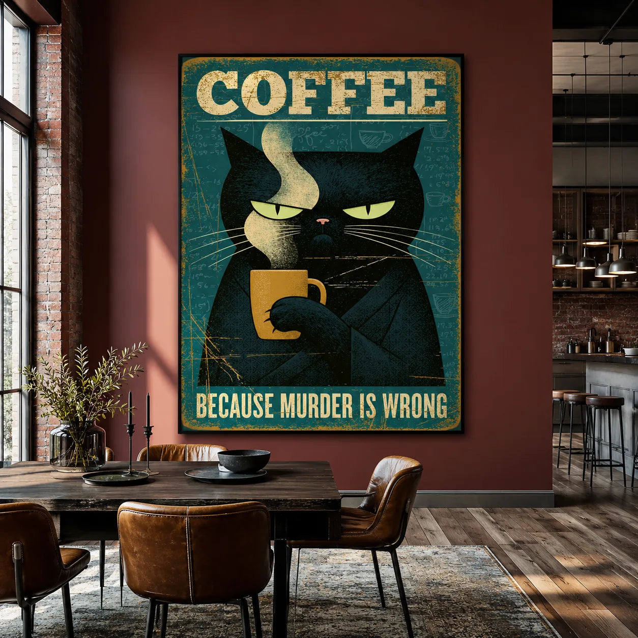 Black Cat Coffee Humor Wall Art Decor - Wall Art Decor - close up