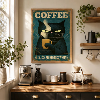 Black Cat Coffee Humor Wall Art Decor - Wall Art Decor - detail