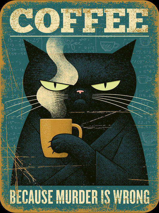 Black Cat Coffee Humor Wall Art Decor - Wall Art Decor - front view