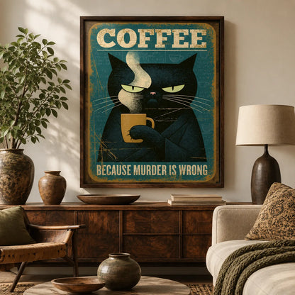 Black Cat Coffee Humor Wall Art Decor - Wall Art Decor - in use