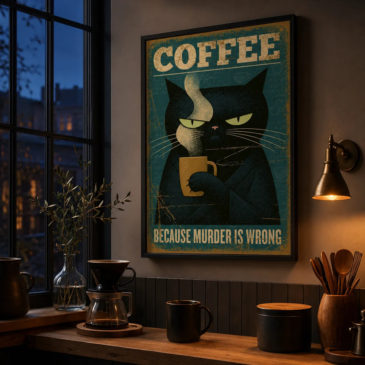 Black Cat Coffee Humor Wall Art Decor - Wall Art Decor - lifestyle