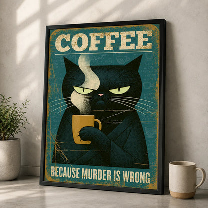 Black Cat Coffee Humor Wall Art Decor - Wall Art Decor - side view