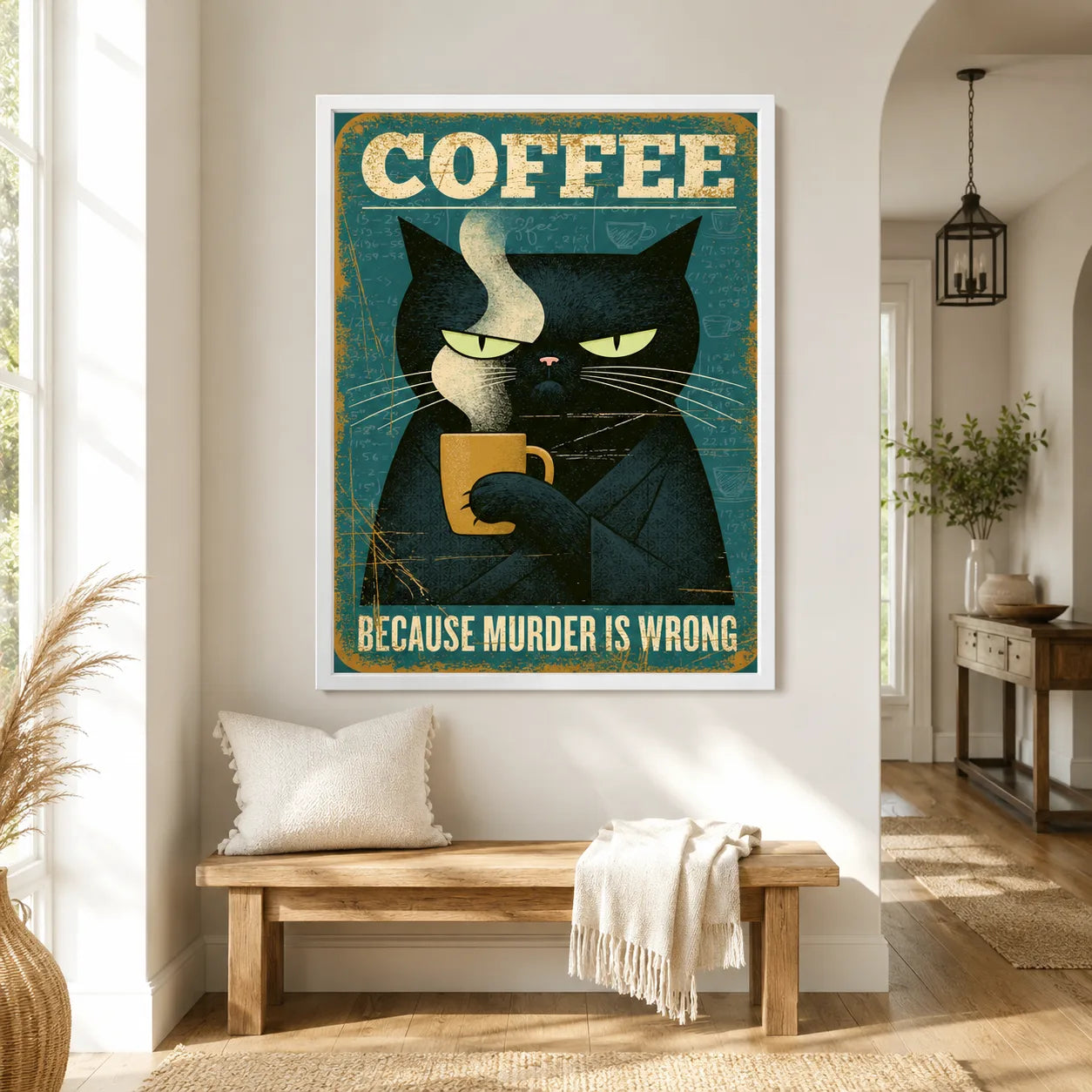 Black Cat Coffee Humor Wall Art Decor - Wall Art Decor - styled