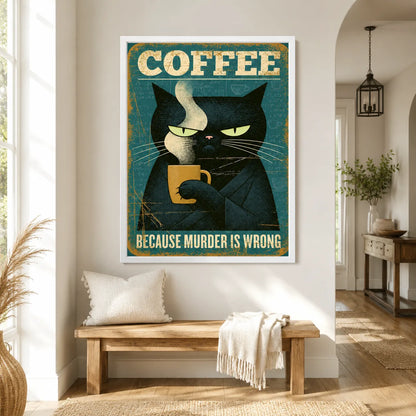 Black Cat Coffee Humor Wall Art Decor - Wall Art Decor - styled