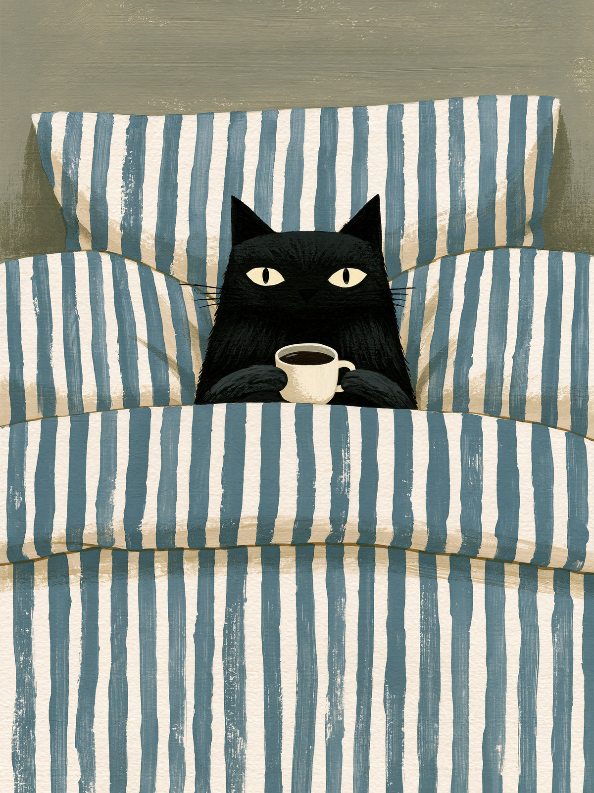 Black Cat Coffee Wall Art - Wall Art Decor - front view - black cat coffee wall art, coffee cat poster