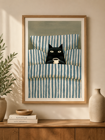 Black Cat Coffee Wall Art - Wall Art Decor - close-up - black cat coffee wall art, coffee cat poster