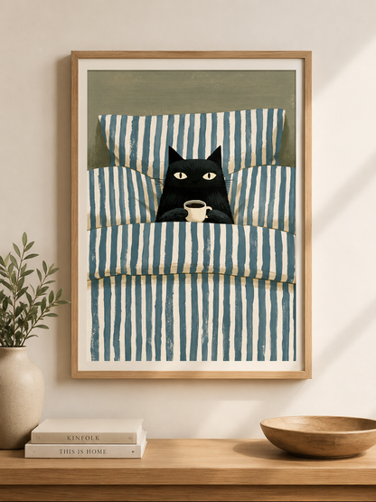 Black Cat Coffee Wall Art - Wall Art Decor - alternate angle - black cat coffee wall art, coffee cat poster
