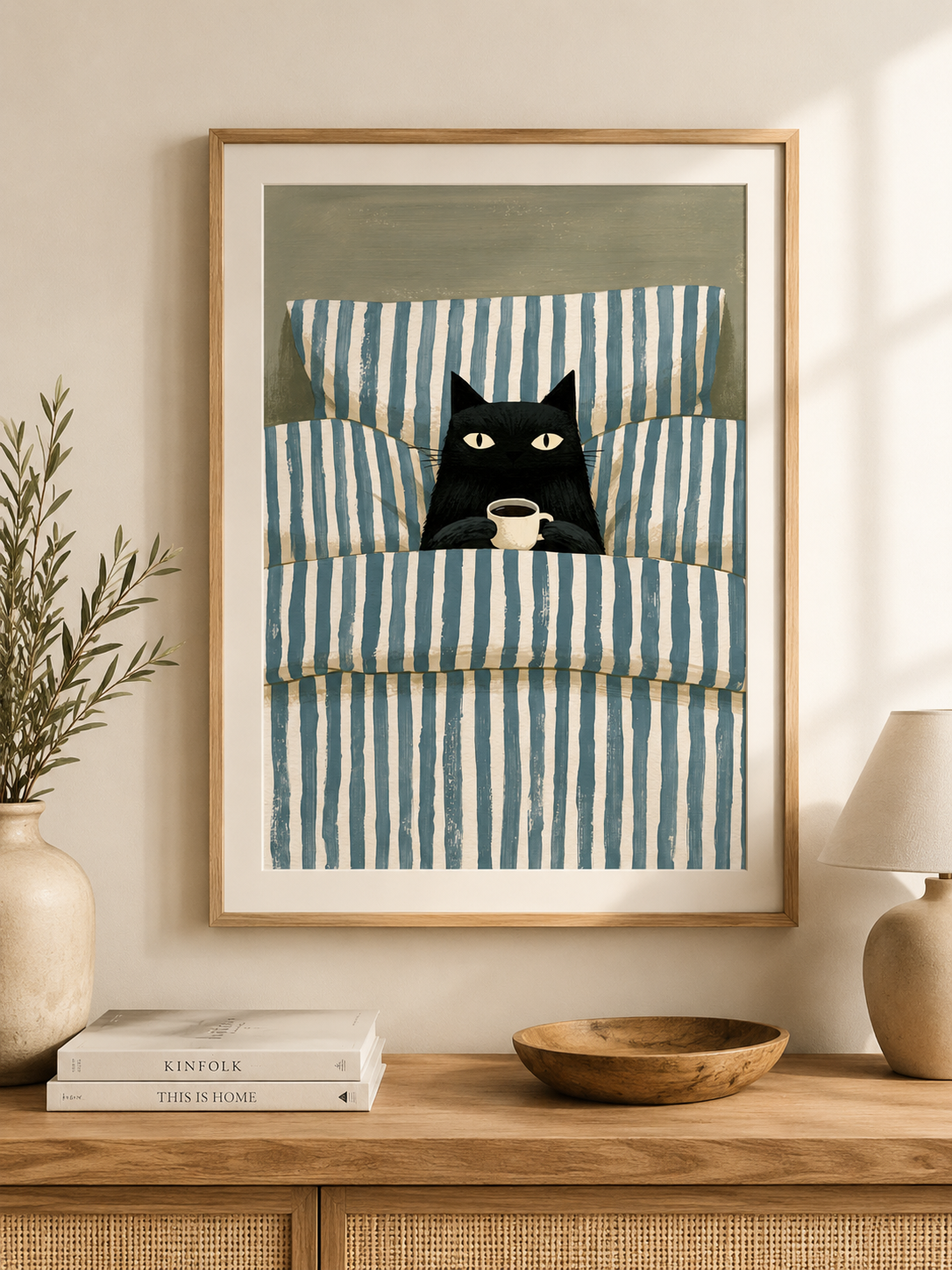 Black Cat Coffee Wall Art - Wall Art Decor - detail view - black cat coffee wall art, coffee cat poster