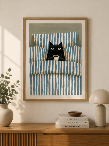 Black Cat Coffee Wall Art - Wall Art Decor - alternate angle - black cat coffee wall art, coffee cat poster