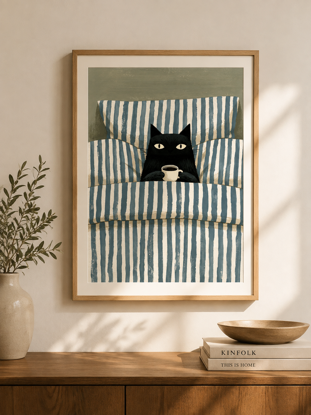 Black Cat Coffee Wall Art - Wall Art Decor - detail view - black cat coffee wall art, coffee cat poster