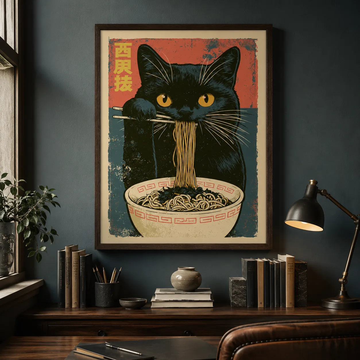 Black Cat Ramen Wall Art Decor - Wall Art Decor - alternate angle