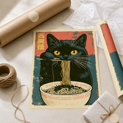 Black Cat Ramen Wall Art Decor - Wall Art Decor - back view