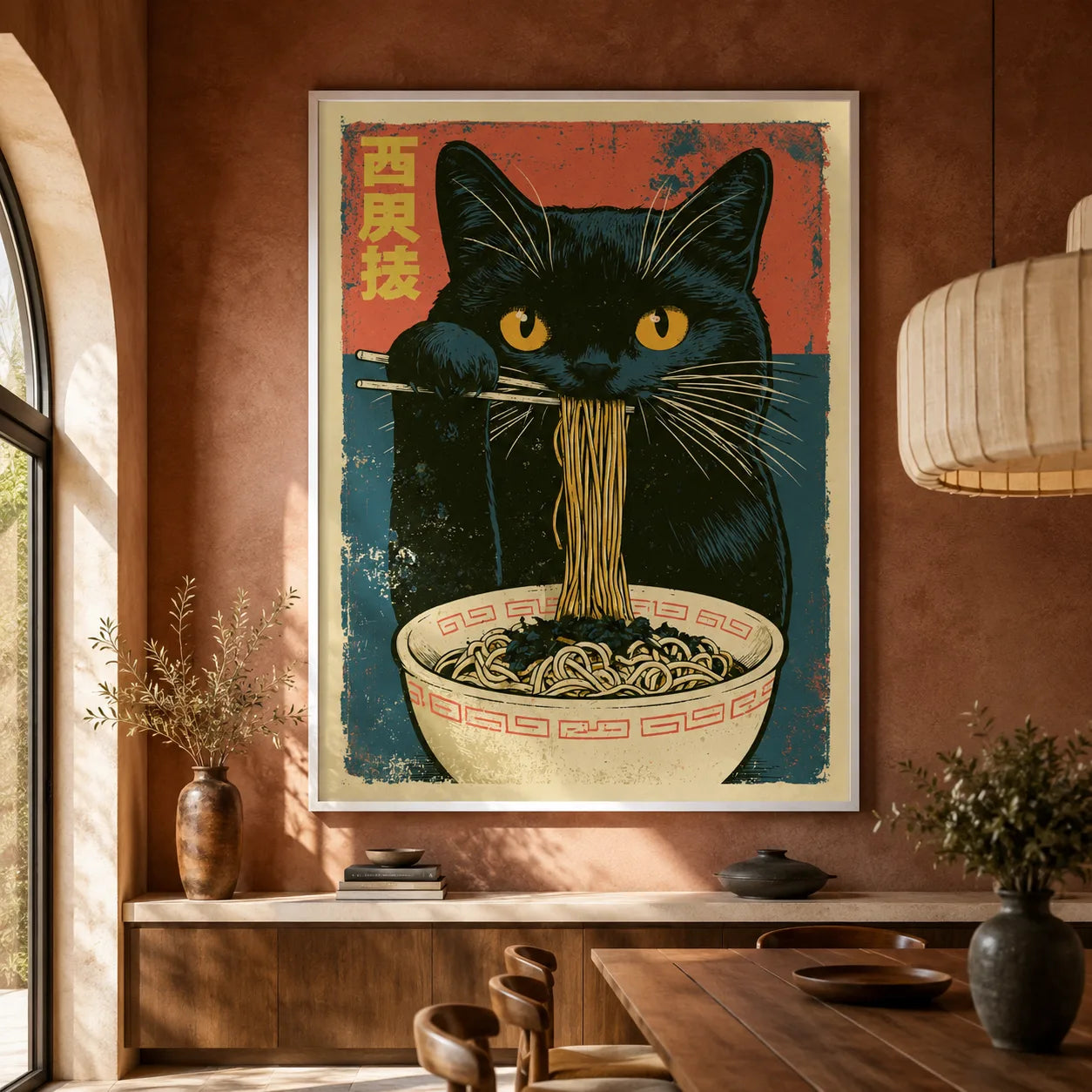 Black Cat Ramen Wall Art Decor - Wall Art Decor - close up