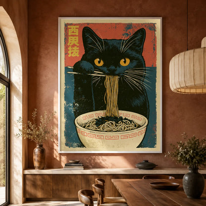 Black Cat Ramen Wall Art Decor - Wall Art Decor - close up