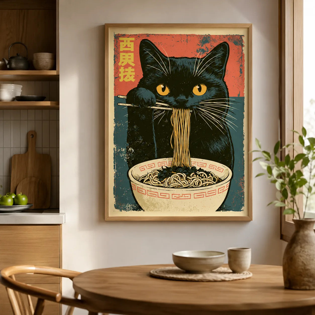 Black Cat Ramen Wall Art Decor - Wall Art Decor - detail