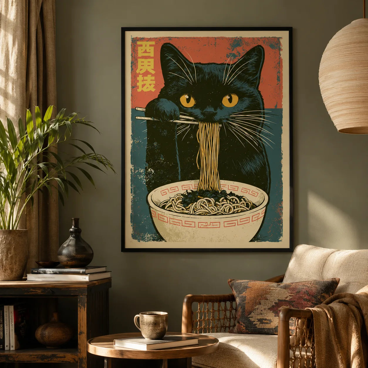 Black Cat Ramen Wall Art Decor - Wall Art Decor - in use
