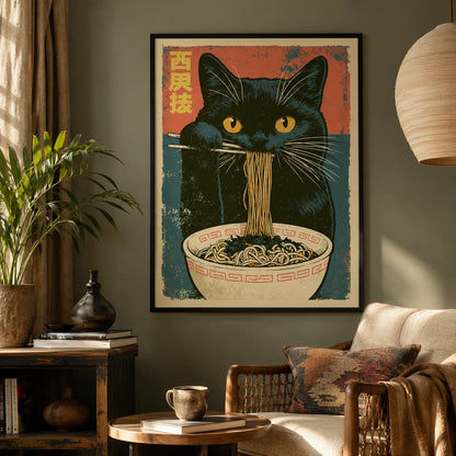 Black Cat Ramen Wall Art Decor - Wall Art Decor - in use