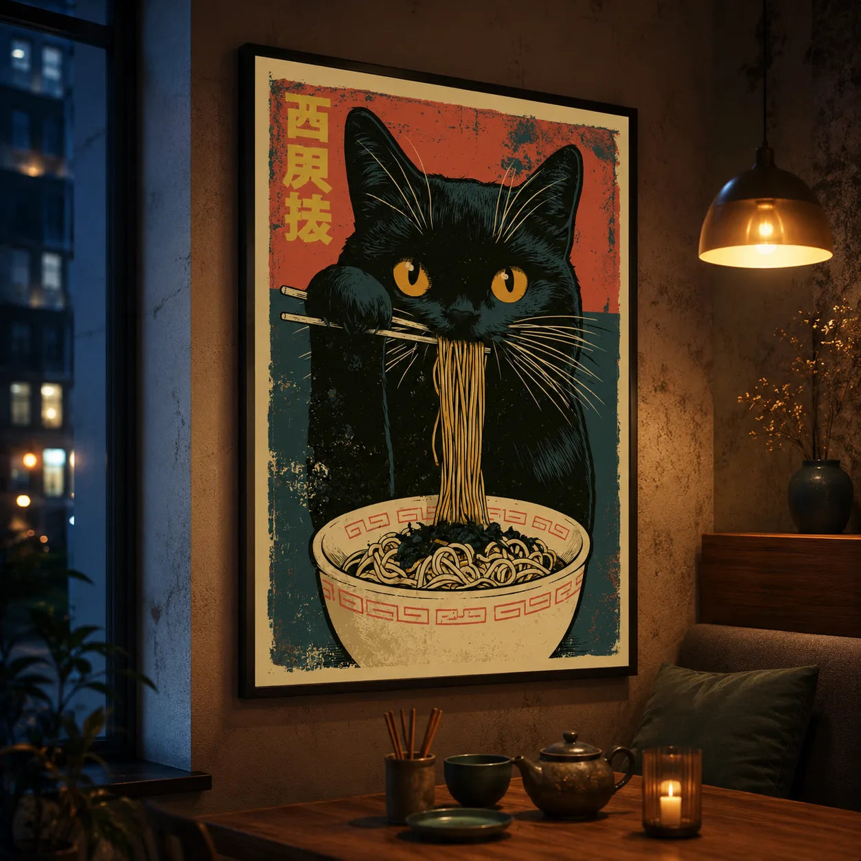 Black Cat Ramen Wall Art Decor - Wall Art Decor - lifestyle
