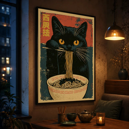 Black Cat Ramen Wall Art Decor - Wall Art Decor - lifestyle