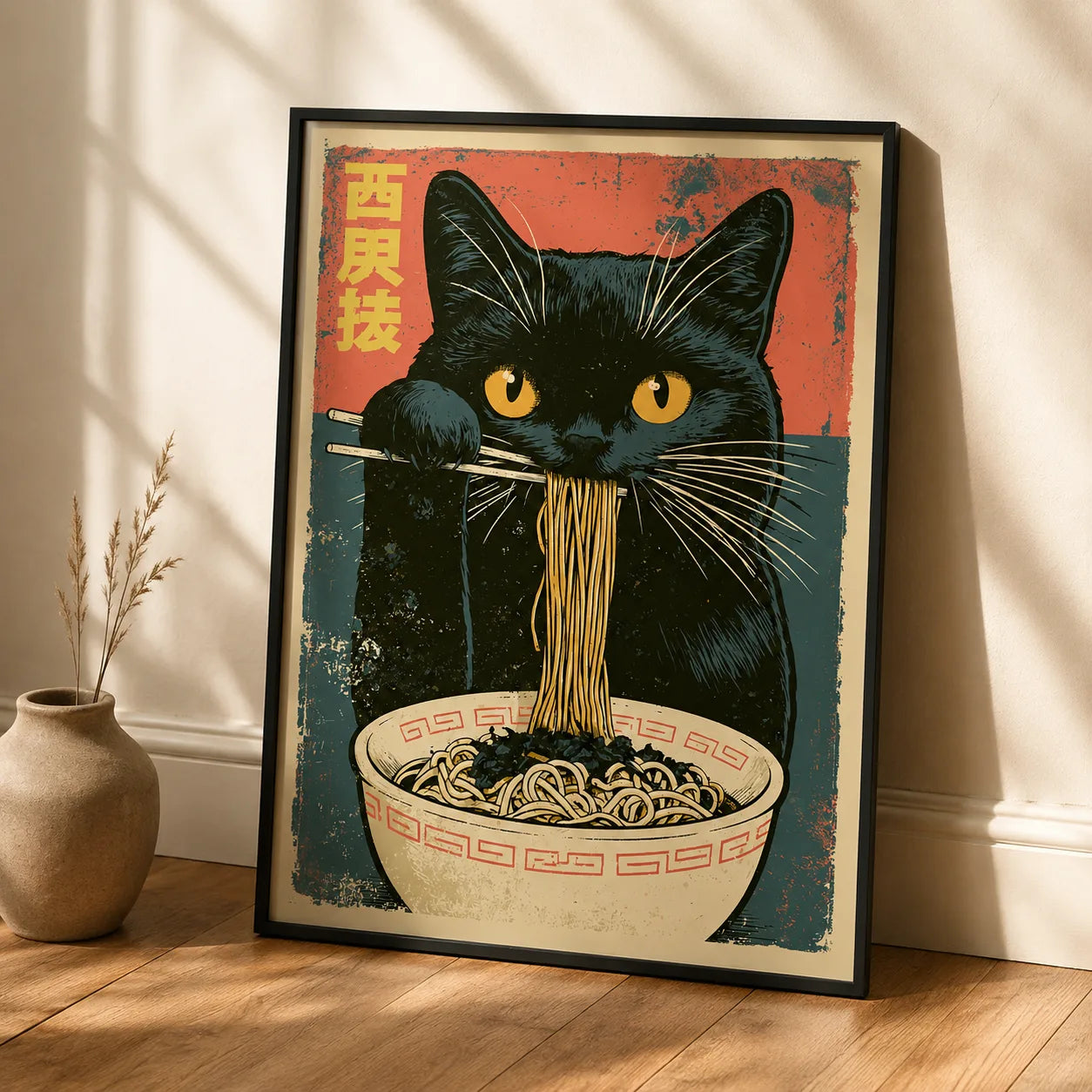 Black Cat Ramen Wall Art Decor - Wall Art Decor - side view