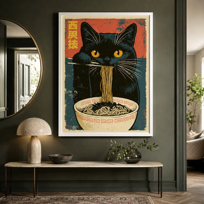 Black Cat Ramen Wall Art Decor - Wall Art Decor - styled
