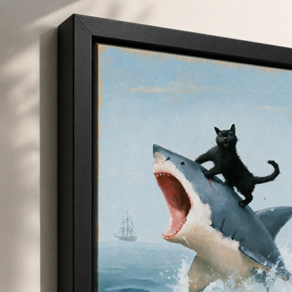 Black Cat Riding Shark Wall Art Decor - Wall Art Decor - packaging