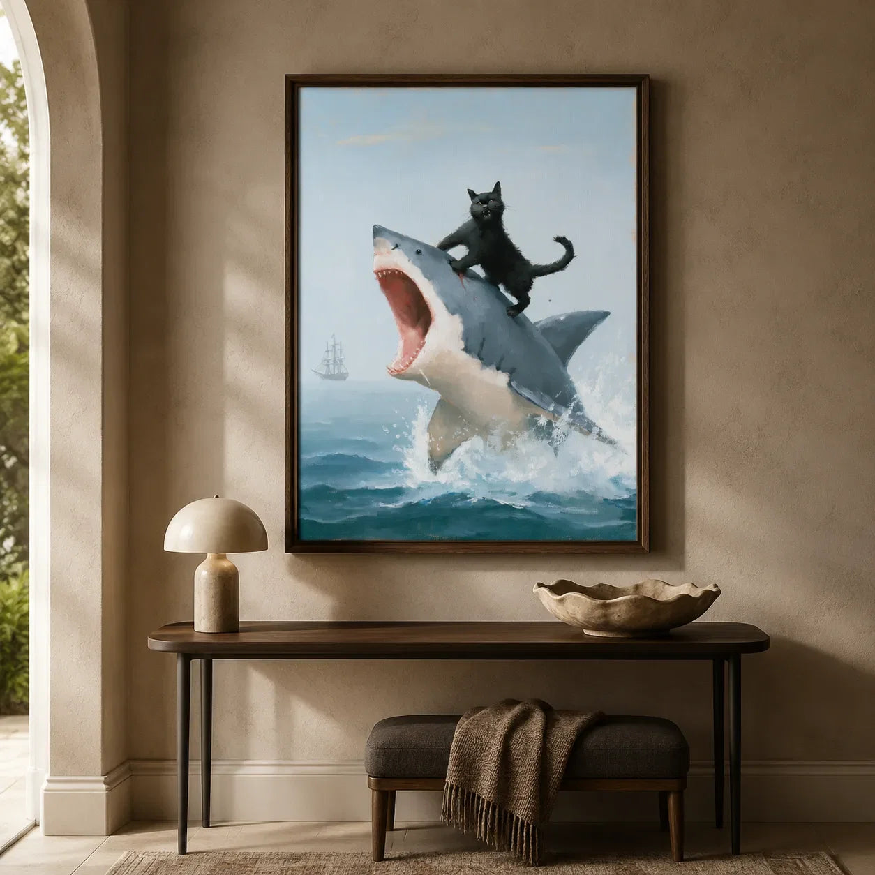 Black Cat Riding Shark Wall Art Decor - Wall Art Decor - styled